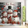 Christmas Cute Snowman Shower Curtain Birds Winter Snowflake Forest Snow Scenery Cedar Reindeer Xmas Bathroom Decor With Hooks