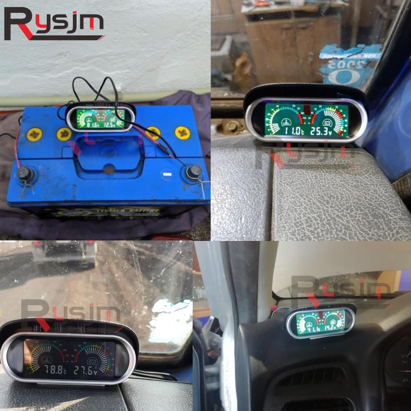2 In 1 LCD Car Water Temp Gauge Temperature Sensor 10mm Voltage Gauges Voltmeter Digital Horizontal Gauge Fit 12v 24v Moto