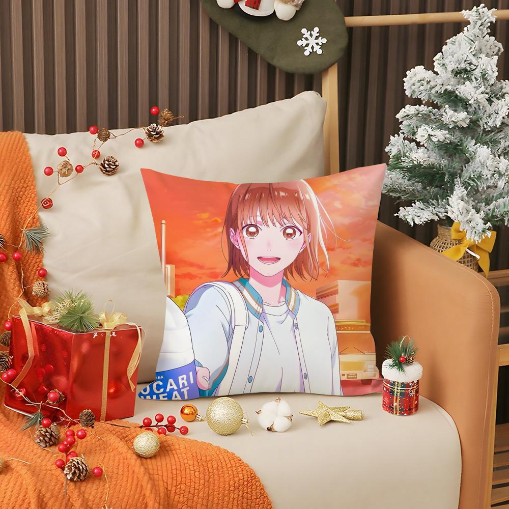 Blue Box Anime Pillow Case Living Room Sofa Decorative Cushion Cover Simple Household Light Luxury Printed Pillow