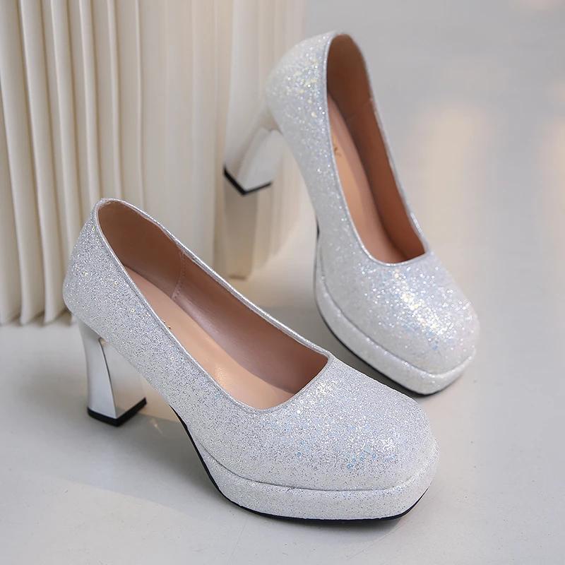 

Fashion Luxury Gold Silver Heels Women Pumps Shoes Platform Wedding Office Party Shoes Woman Sexy High Heels Wedding Shoes Ladies 40 серебряный