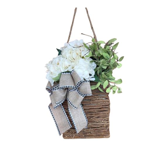 

Yousheng Faux Hydrangea Door Hanger Basket Wreath Spring Summer Artificial Flower in Wicker Basket with Bow Front Door Hanging Flower Basket for Home B
