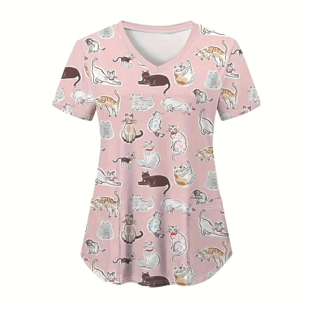 Hauts d'uniforme d'infirmière Animaux de dessin animé pour femmes Uniforme d'infirmière Mode femme Décolleté en V Poche Salopette Uniformes médicaux Uniforme Enfermera