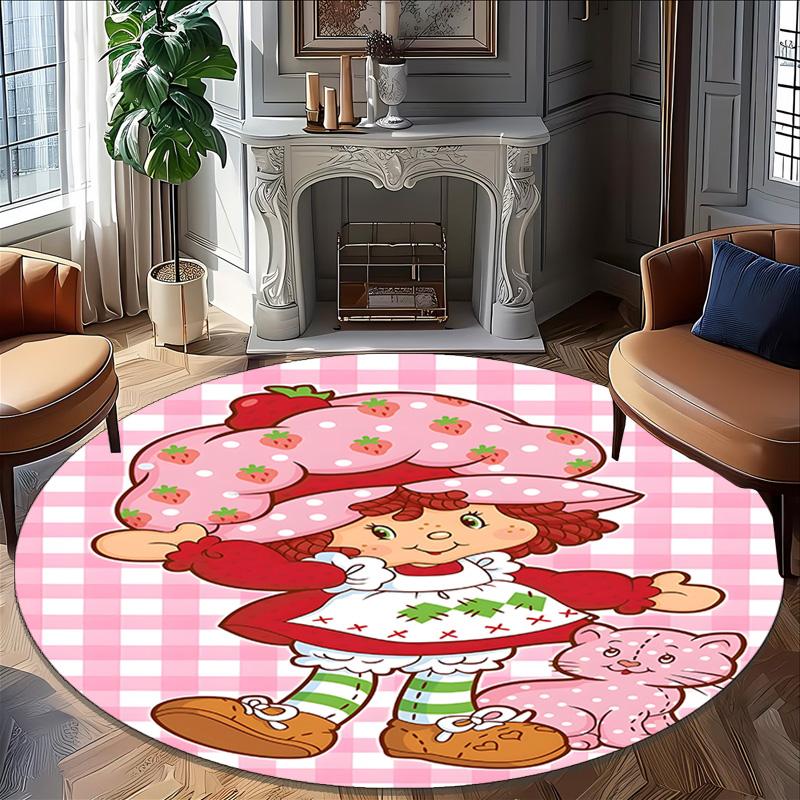 1pc Princess Strawberry2 Carpet, Round Rug, Comfortable, Suitable for Entryways, Living Rooms, Office, And Bedrooms, Christmas Decoration