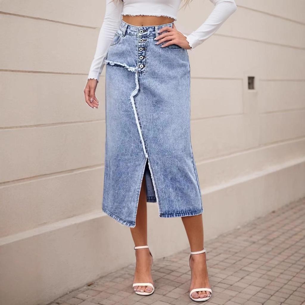 Women's Irregular Slit Denim Shorts - Slim Fit