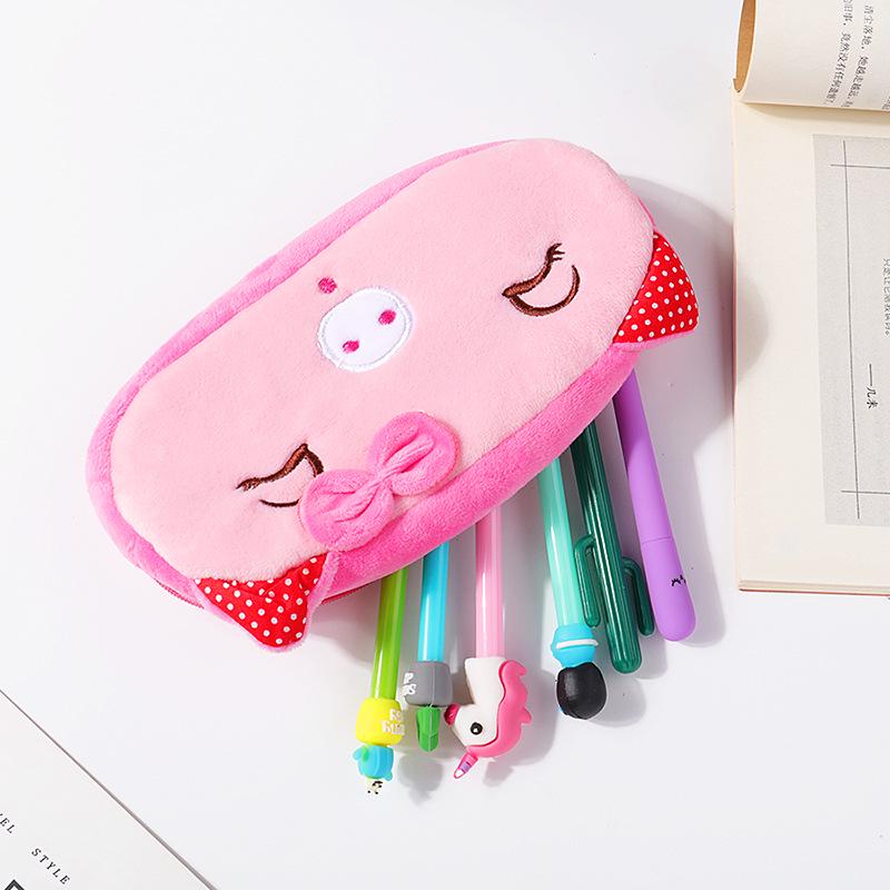 Korean Style Cartoon Plush Pencil Case & Coin Purse for Students