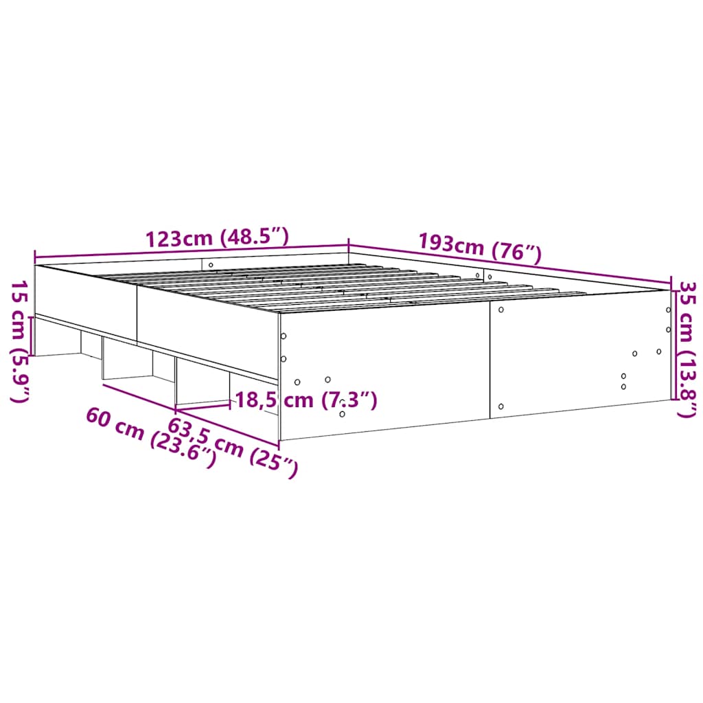 Bed Frame without Mattress Smoked Oak 120 x 190 cm Particleboard