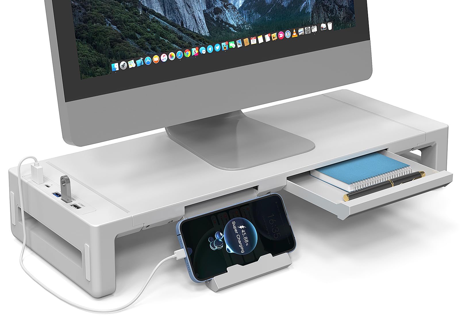 

EAYHM Монитор с USB-зарядкой для стола, Быстрая зарядка, Компьютер с ящиком и подставкой для смартфона, Регулируемая ширина компьютера, Грузоподъемность монитора 25 кг, с USB-подставкой,