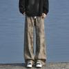 American Dirty Wind Tie-dyed Corduroy Pants Men's Autumn and Winter Fleece Thickened Trend Loose Straight Casual Trousers