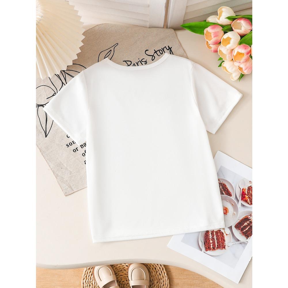 Girls K-POP Idol Group Print Short Sleeve T-Shirt Cute Cartoon Graphic Tee Kids Summer Casual Top