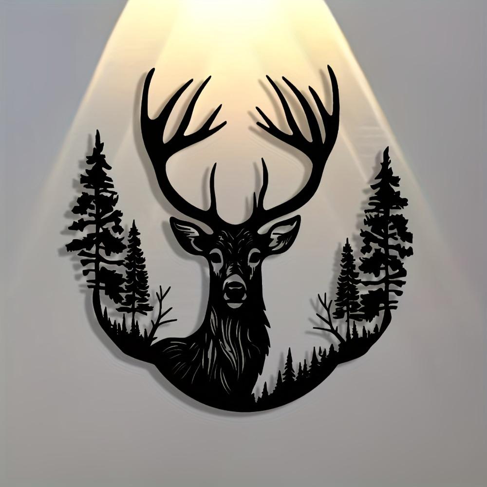 1pc Metal Deer Head Wall Art, Christmas Minimalist Plaque for Office Living Room Bedroom Patio Kitchen Garden Cafe Shop Lobby