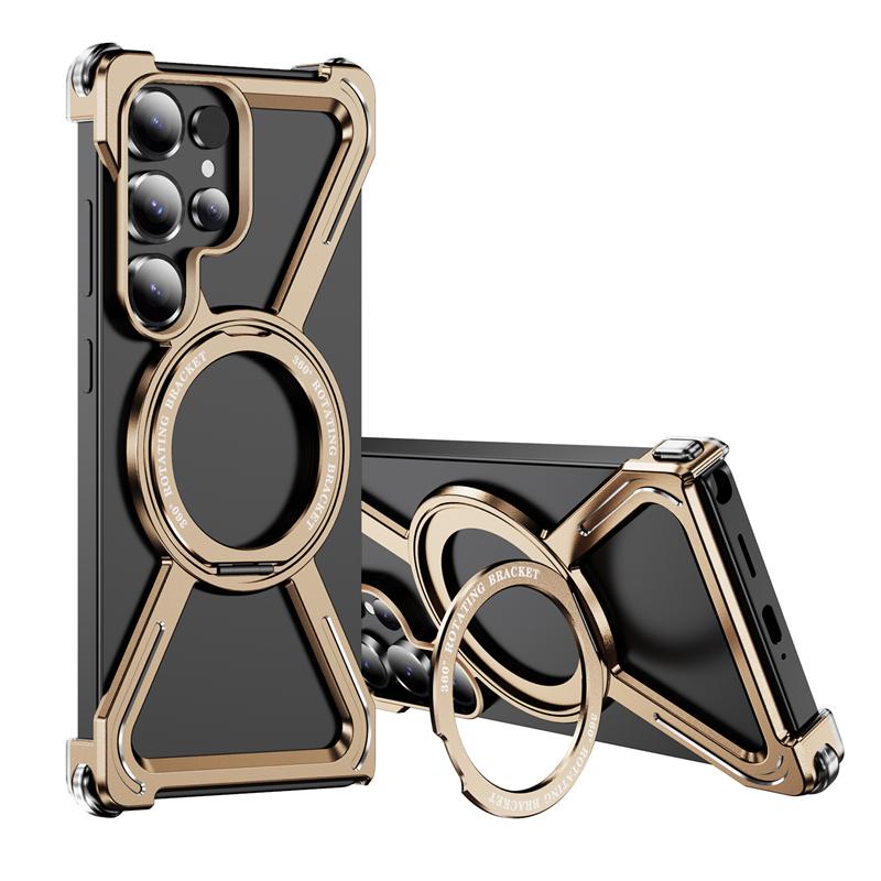 For Samsung Galaxy S25 S24 S23 Ultra Metal Magnetic Phone Case Aluminum Alloy Frameless 360° Rotating Bracket Shockproof Cover