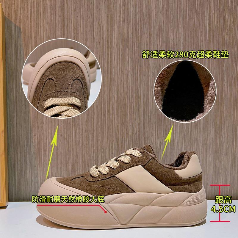 Leather Little White Shoes Women's Winter New Big Head Bread Shoes Women's Flat-bottomed Velvet Casual Shoes Women's Versatile Women's Shoes