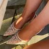Damen Slingback-High Heels Gaze-Pumps Stickerei Blume mit Spitz zulaufender Spitze Stiletto zum Hineinschlüpfen Sandalen für Kleiderparty Hochzeit, Damenschuhe
