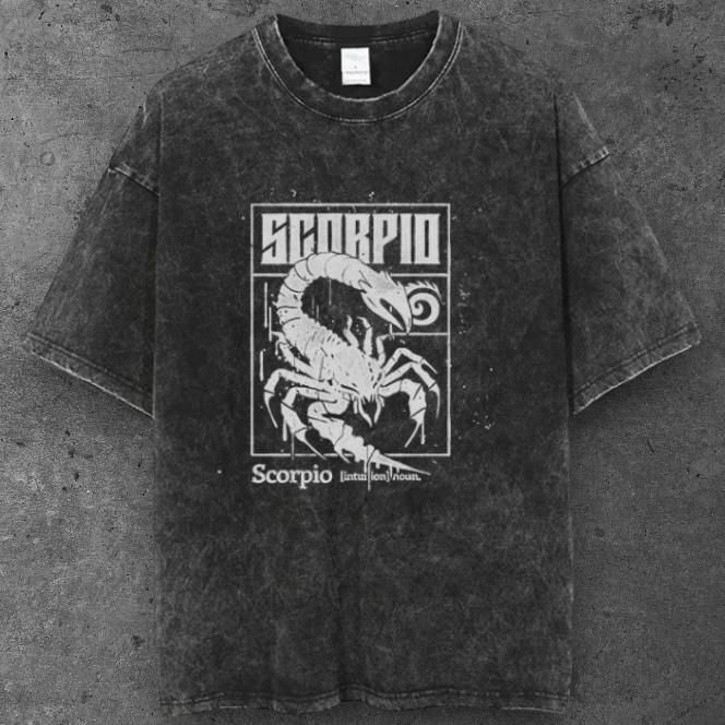 Unisex Scorpio Star Sign Oversized T Shirt Black Y2K Streetwear S-2XL