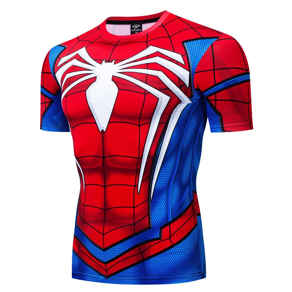 T-shirt de Compression Imprimé Spider-Man 3D Homme Marvel Manches Longues Séchage Rapide Hauts de Sport 2022