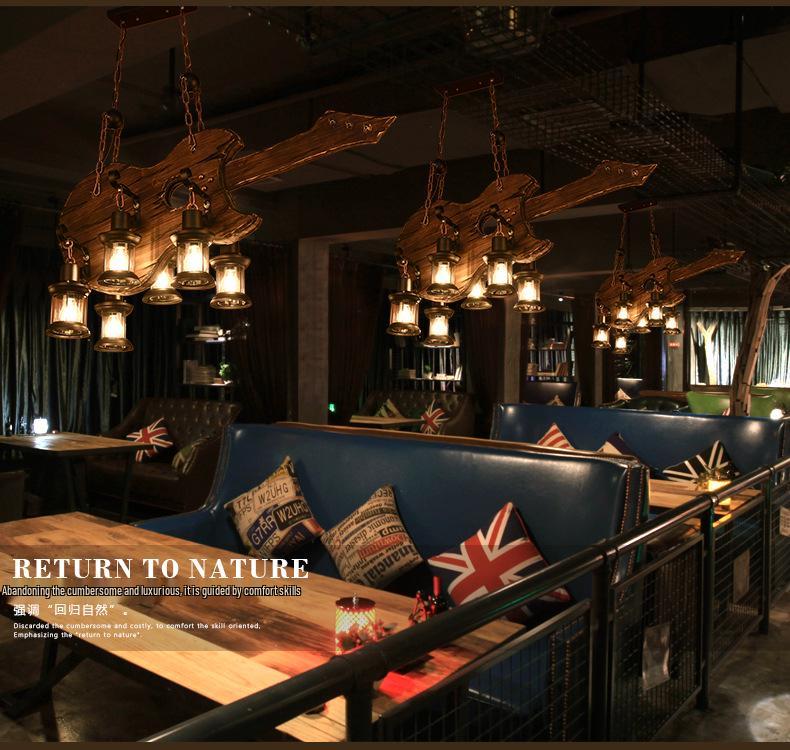 Vintage Industrial Wood Chandelier for Restaurants & Cafes