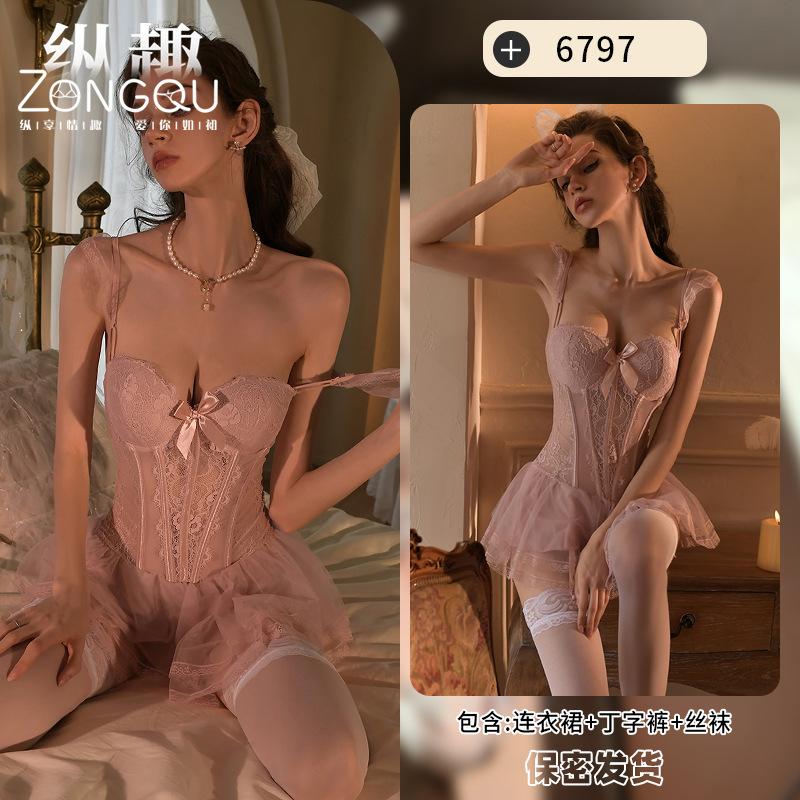 Sex Underwear, Sexy Lace, Perspective Fish Bone, Slim Fit, Suspender Skirt, Small Chest, Big Uniform Temptation 6797