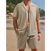 Herren Casual Unifarbenes Kurzarmhemd und Shorts Zweiteiliges Set