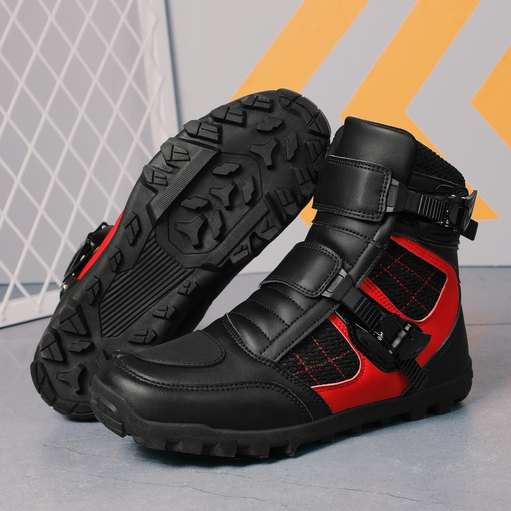 Men's High Top Motorcycle Boots Four Seasons Cross-Country Cycling Outdoor Protective Training Competition Shoes for Male