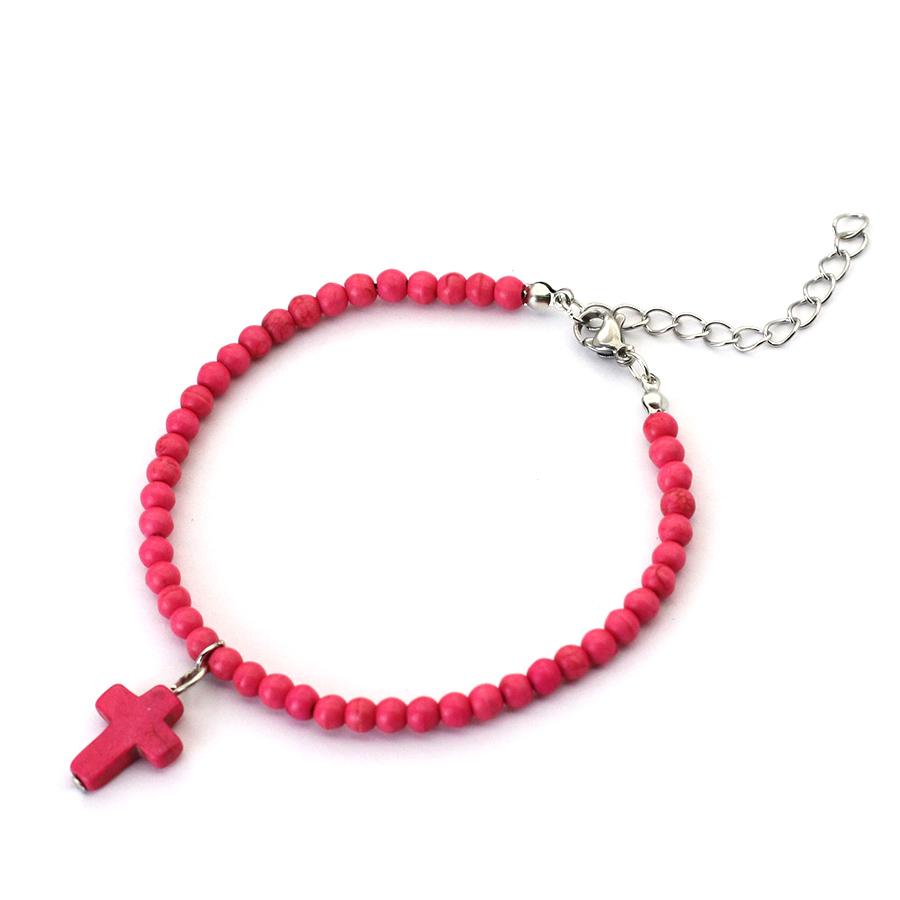 Bohemia Women Anklet Natural Red White Blue Howlite Stone Cross Foot Chain Adjustable Summer Beach Surfing Casual Accessories
