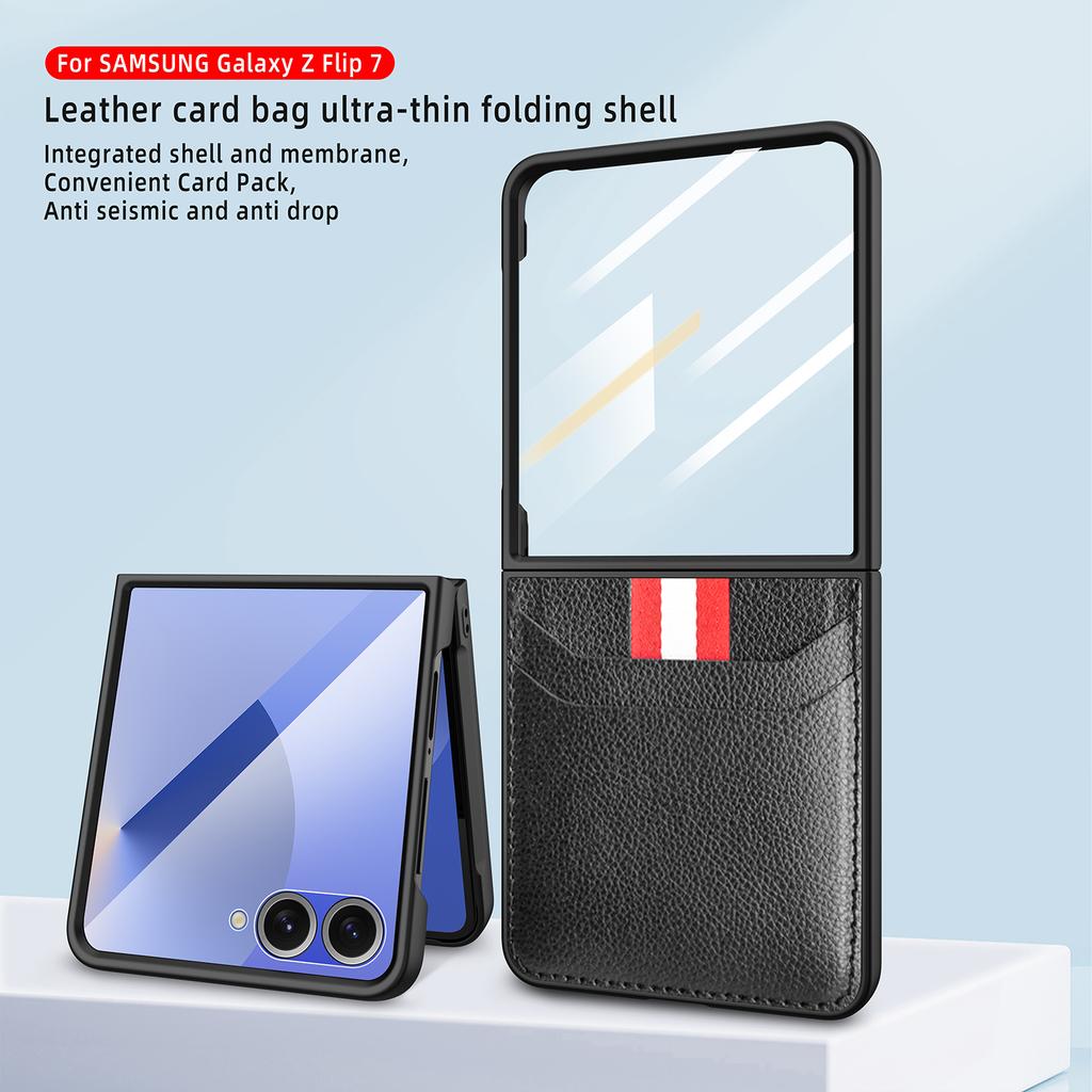For Samsung Galaxy Z Flip 7 Case Luxury Lichee PU Leather Skin Card Protective Back Cover Case For Samsung Z Flip 7 6 5 4 Shell