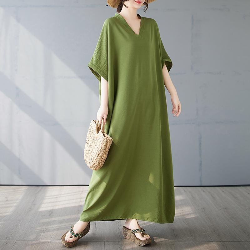 Dimanaf 2025 Summer Plus Size Cotton Dress Basic Women Vintage Casual Loose Long New Solid Dress Maxi