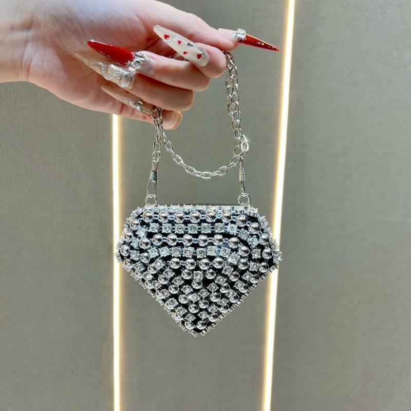 Mini Purse with Red Ribbon for Ladies, Stylish and Versatile, with Diamond Accessories Bag