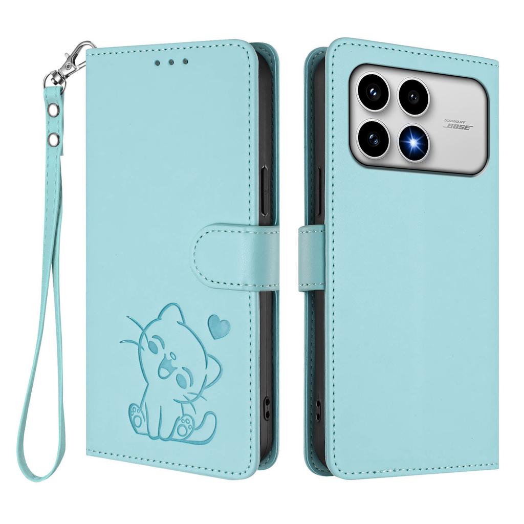 For Xiaomi Redmi K90 5G Wallet Case with Wrist Strap Love Cat Pattern Imprint Leather Phone Cover