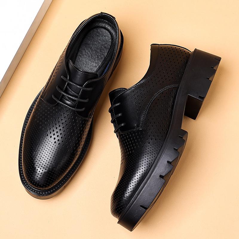 Height-increasing Shoes Men's 10cm Summer Sandals Thick-soled Business Wear Hole Shoes Breathable Height-increasing Hollow Leather Shoes