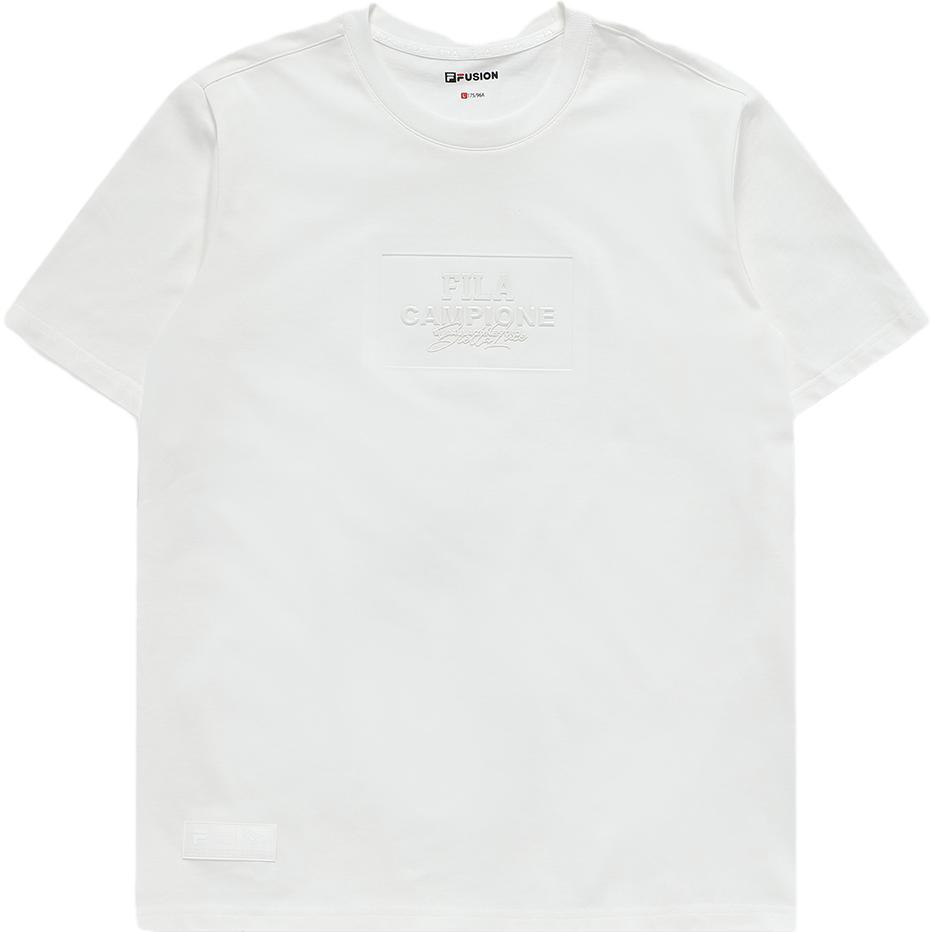 Fila Fusion Solid Color Sports Print Skin-Friendly Embossed Letter Logo Round Neck Short Sleeve T-Shirt Men Tops White T11M325106F-WT
