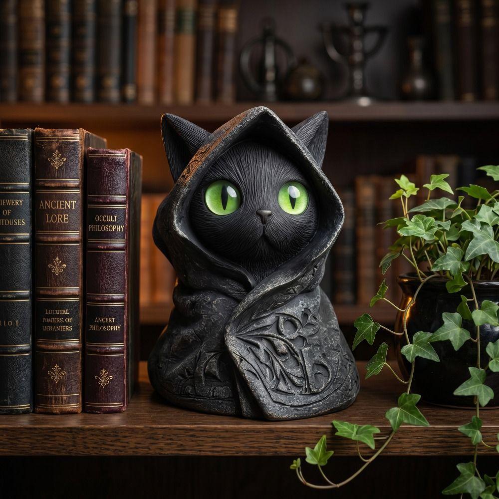 Persönlichkeit 3D Gedruckte Katze Skulptur Dekoration Kapuzenmantel Mystische Katzenstatue Gotische Katzen Ornamente Sammlerstück