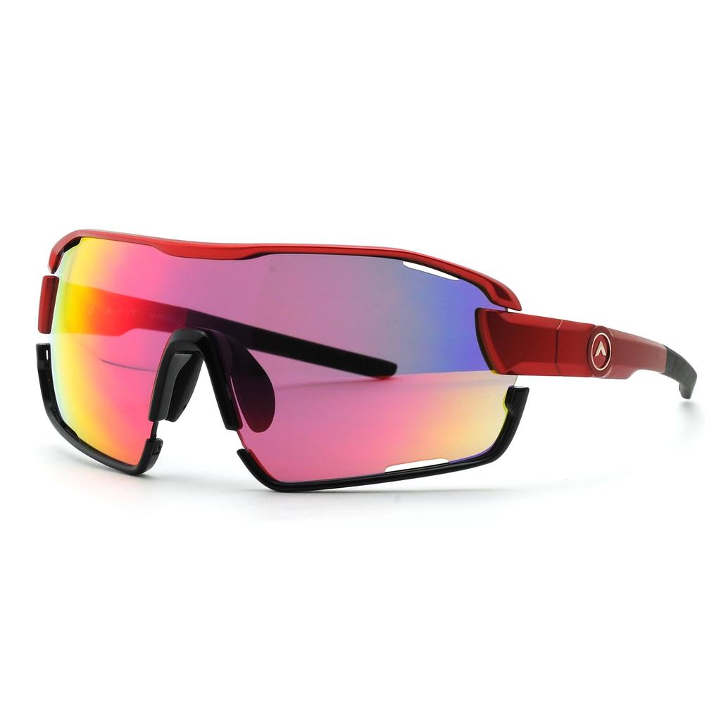 FIT MASTER Sports Perfect Fit for Ribbon Mirror A-Fit Men's Full-Rim Sunglasses, You, Red/Red Lens, AF-805-C2-RDRM-S