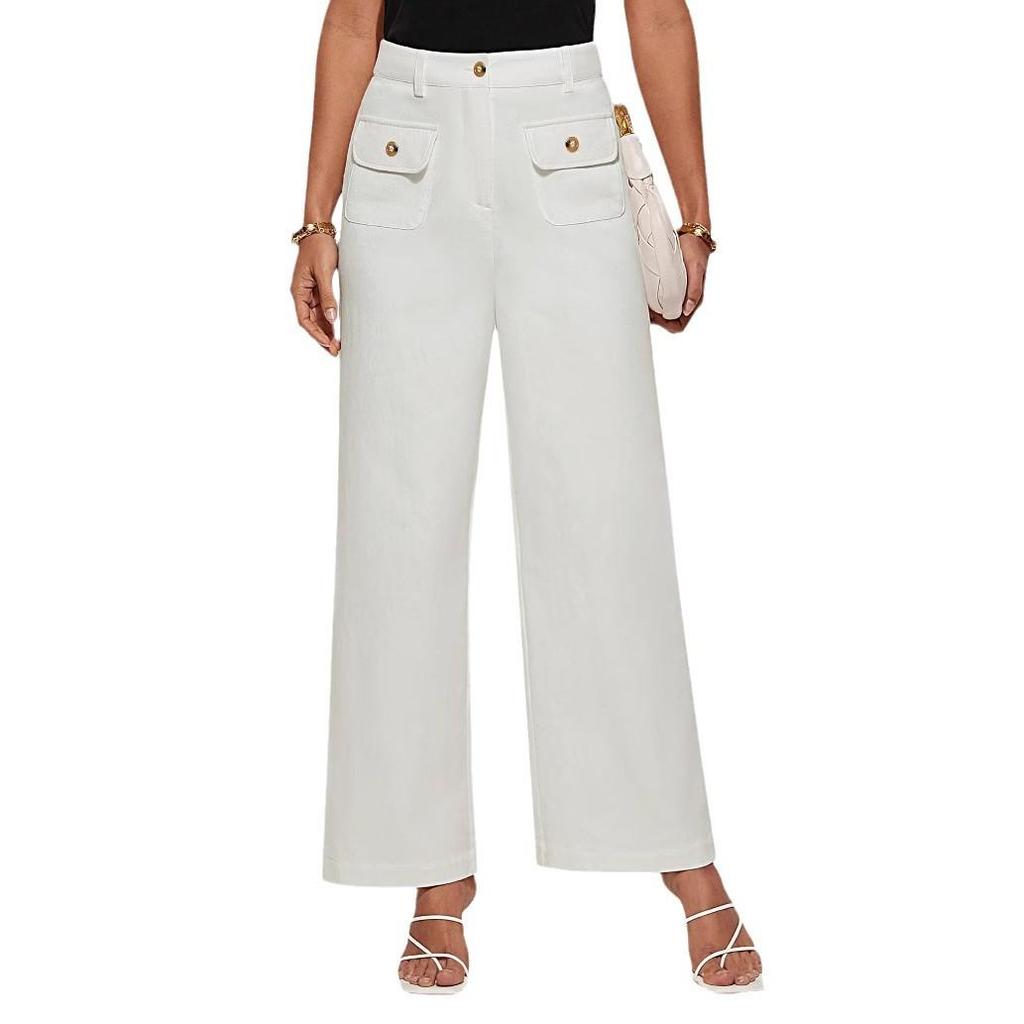 2025 Women's High Waist Wide Leg Stretch Trousers with Pockets - Formal Casual Pants