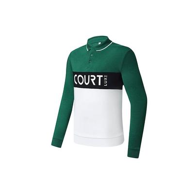 Letter Print Color Block Tennis Polo Shirt Long Sleeve Men Polo Shirts Green A11M313208FGN