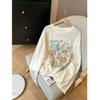Women's Long Sleeve Tee Crew Neck Casual Japanese Korean Style Printed Embroidery Top Summer Sun Protection Loose Fit Tunic