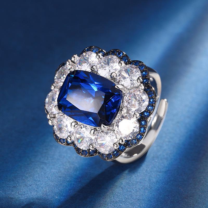 Ladies' Light Luxury Fashion Design Blue Flower Earnail Set Vintage Pendant Set Jewelry Festival Gift Daily Accessories