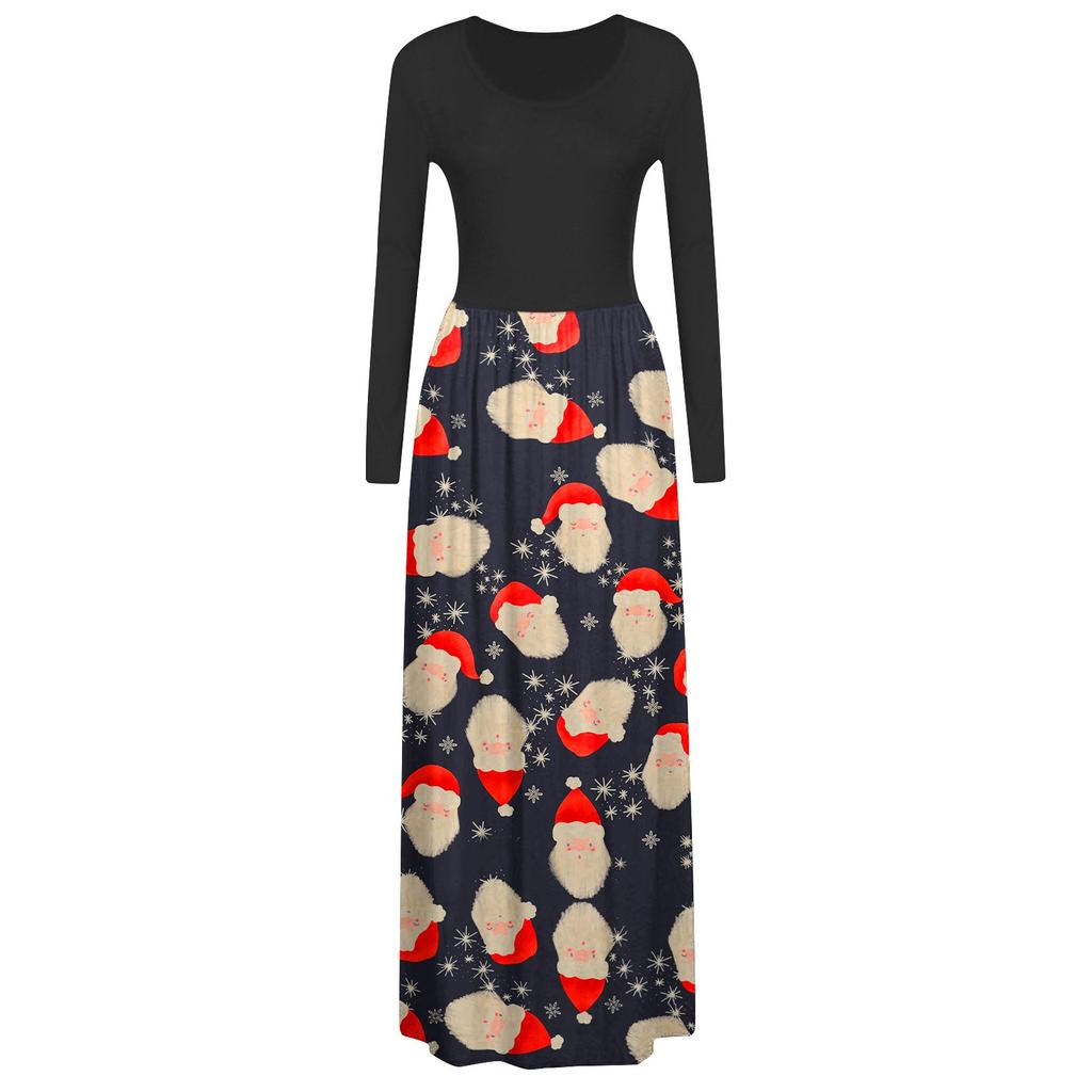 Women's Casual Long Sleeve Round Neck Christmas Print Dress
