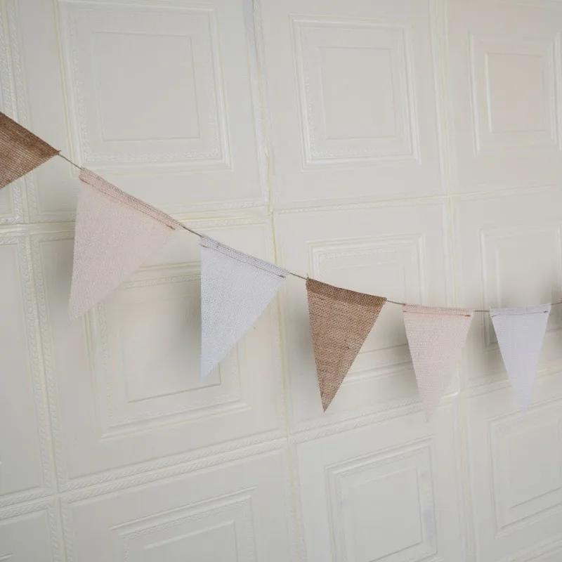 Birthday Linen Banner Multicolor Triangles Flags Hanging Pennant Decor Birthday Party Favor