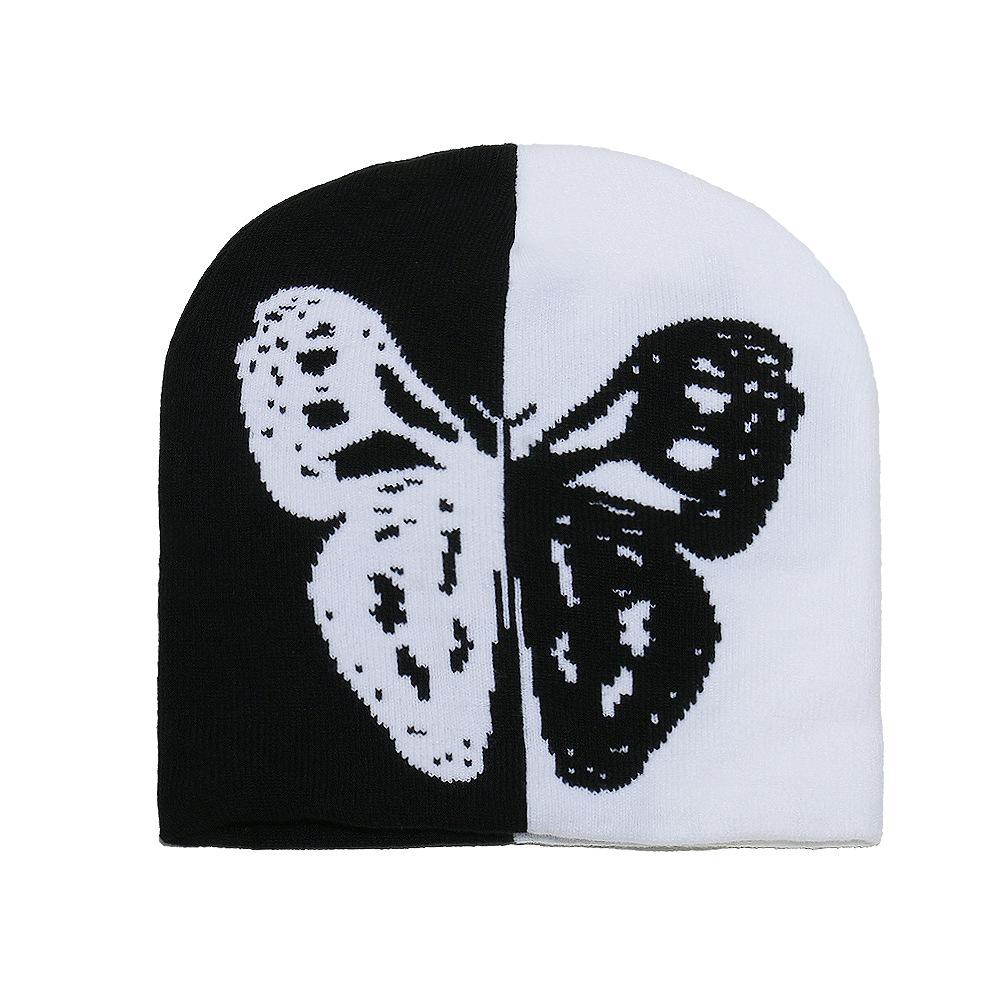 Autumn and winter two-color butterfly warm knitted hat trend pullover wool hat outdoor skiing cold hat children