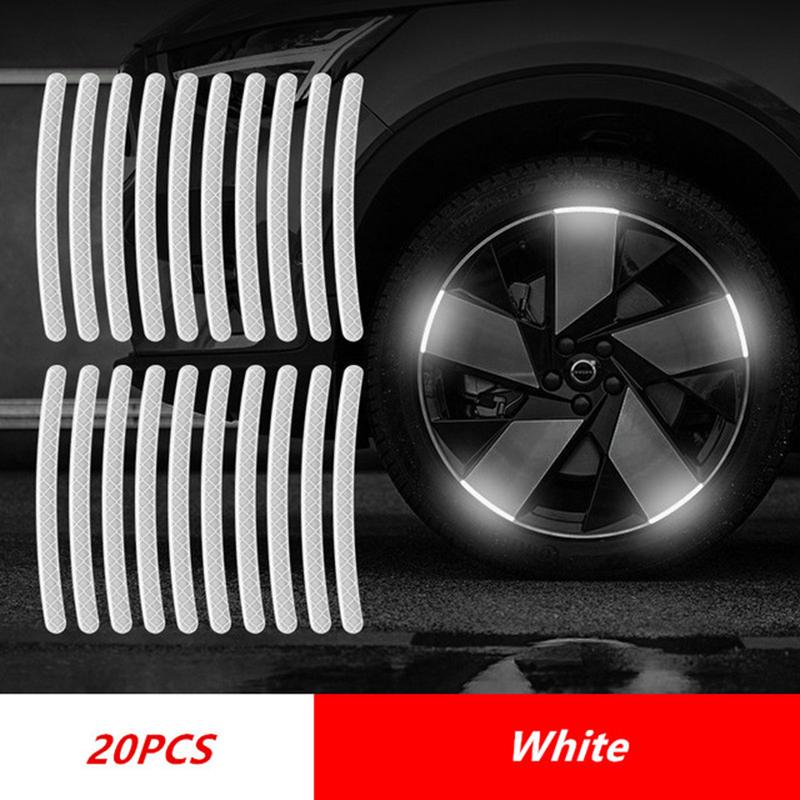 20Pcs Auto Motorcycle Bicycle Car Wheel Hub Reflective Sticker Luminous Stripes Tire Rim Reflective Sticker Night Safety Tape