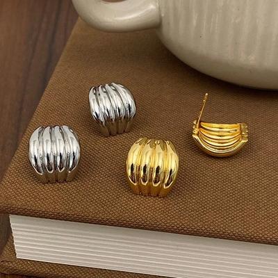 PONYKISS Sterling Silber Nadel Minimalistisch Gestreift Bogenförmig Steckerohrringe für Damen Trendiger Mode Schmuck