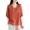 Women Loose Style Top Stylish Women's Embroidered V-neck Tops for Spring Autumn Loose Fit Commuting Style Blouses with Half