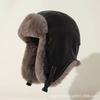 Leather Hat Lei Feng Hat Men's Winter Thickened Pilot Thermal Hat Women's Northeast Wind and Cold Cycling Ear Protection Locomotive Hat