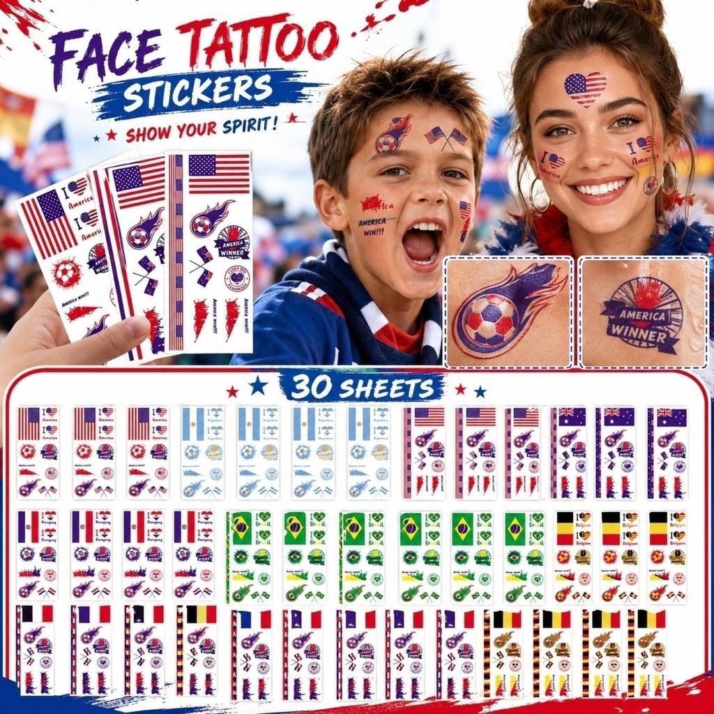 Fußball Temporäre Tattoos, Fußball Fan Aufkleber, Körperaufkleber für Erwachsene und Kinder