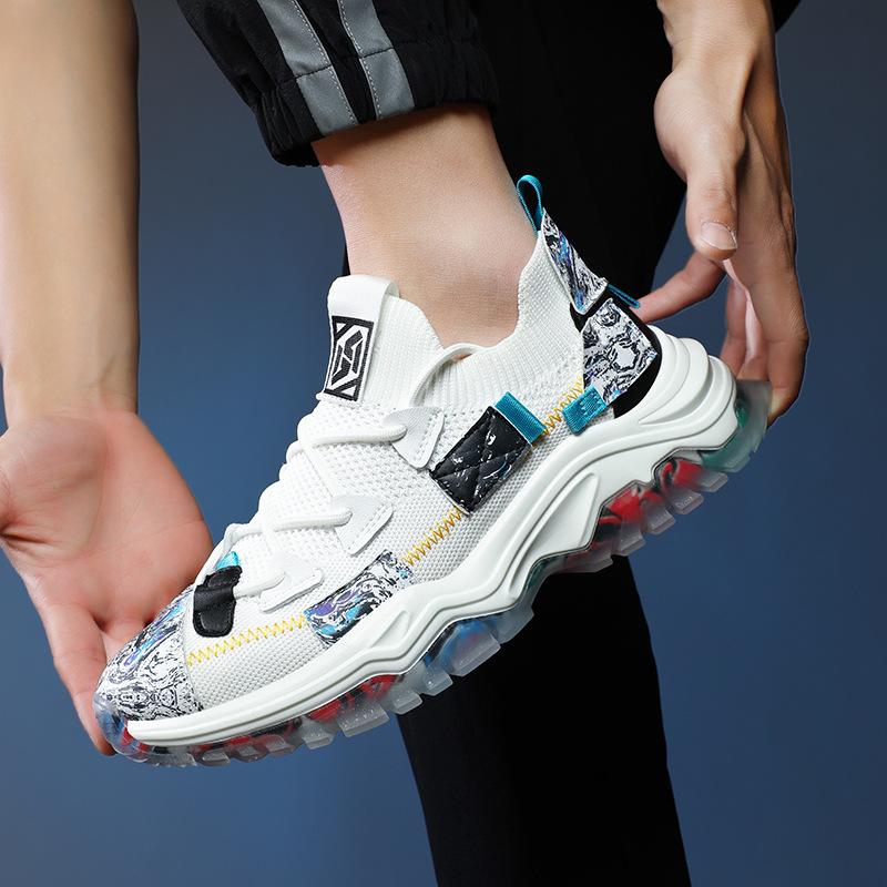 Large Size National Flying Woven Thick-soled Dad Shoes Casual Sports Outdoor Breathable Mesh Running Shoes