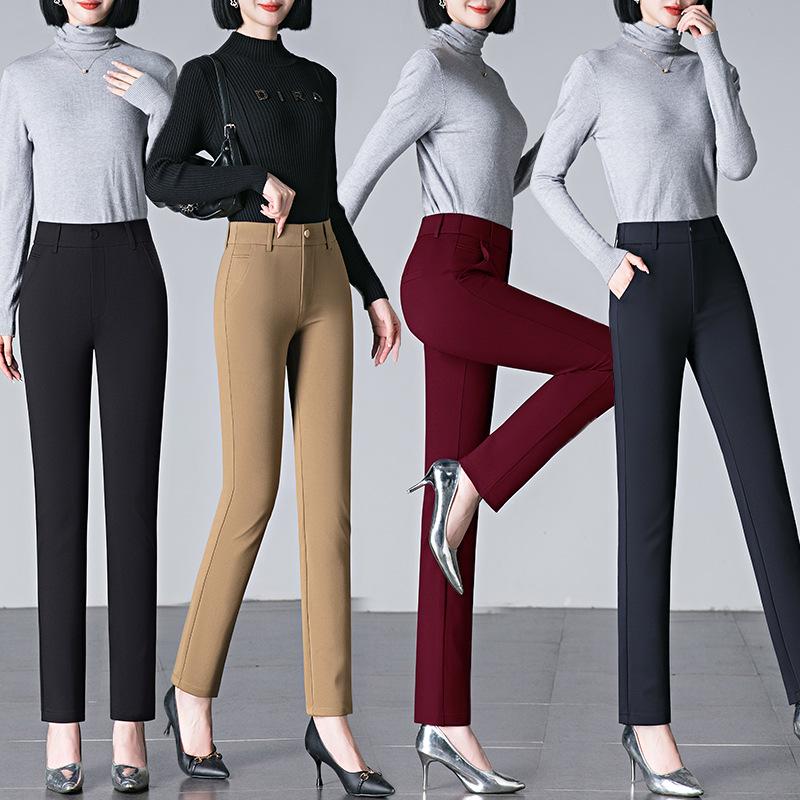 High Waist Straight Leg Casual Pants for Women - Spring 2025 Slimming, Plus Size, Elastic, Long Trousers for Middle-Aged Moms