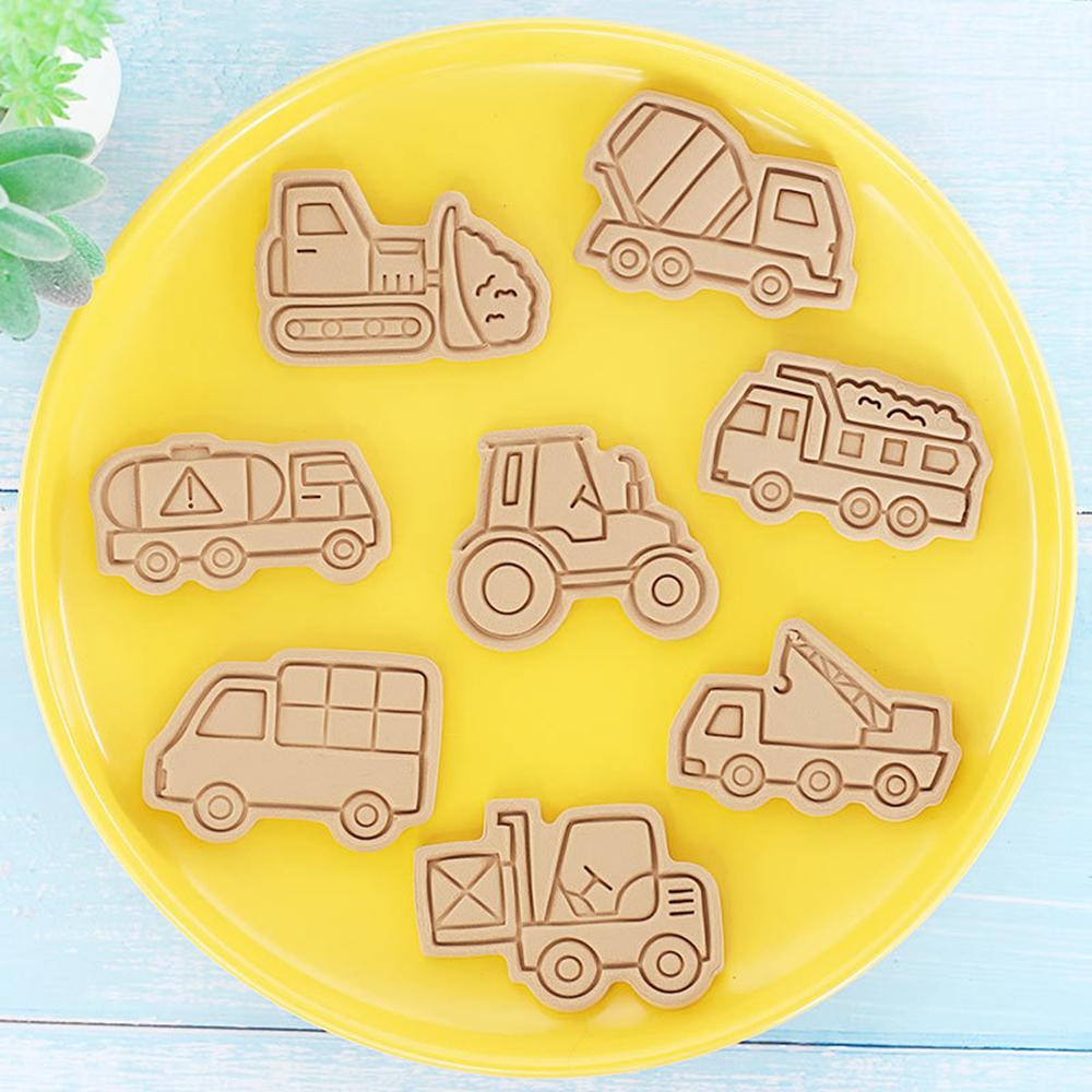 8Pcs Cars Plane Cookie Cutters 3D Vehicle Cookie Molds Plastic Biscuit Embosser Stamp Boy Diy Kitchen Baking Accessories Tools