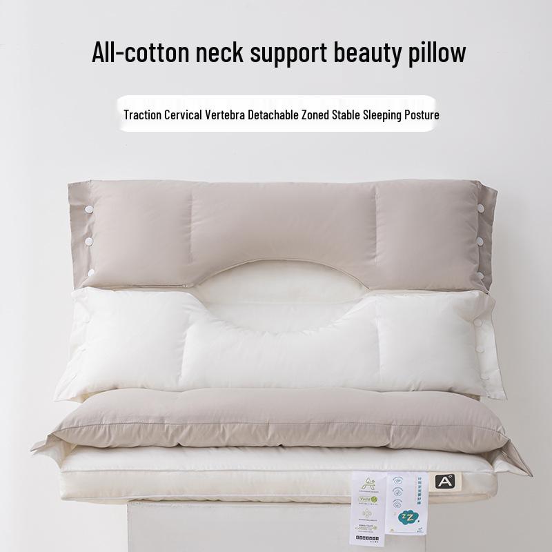 Cotton Fabric Cervical Support Pillow - Concave Design for Neck & Spine Protection