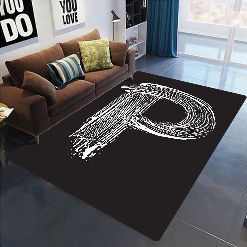 Artistic Letter Carpet Various Styles With Handwritten Brush Stroke Black White Designs NonSlip Rug For Living Room Decor