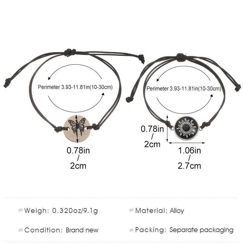 2Pcs Luminous Butterfly Sun Moon Star Couple Bracelets for Women Men Handmade Braided Rope Lover Matching Bracelet Jewelry Gift